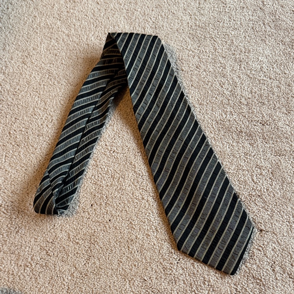 Classic Black and Gray Striped Men's Tie - Joseph Abboud